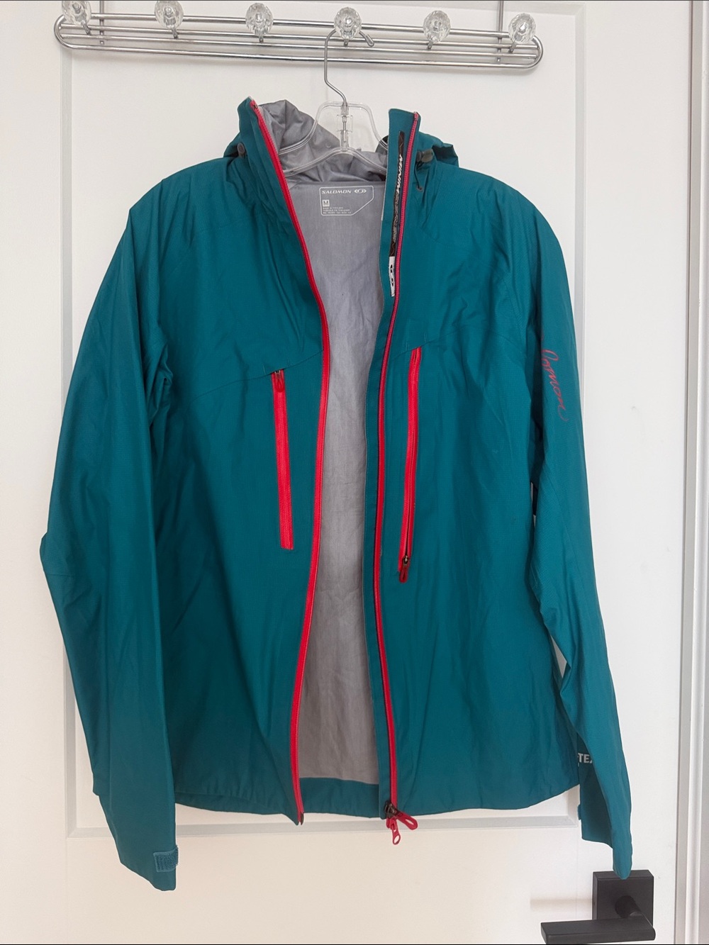 Salomon Teal Windbreaker Jacket with Red Zippers